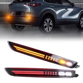 PGTOPONE Smoked LED Rear Bumper Reflectors Fog Brake Tail Light Sequential Turn Signal Lamps Accessories Compatible with Mazda CX30 CX-30 2020 2021 2022 2023