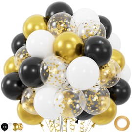 50pcs Black Gold and White Balloons with 12inch Metallic Gold and Black Confetti Balloons for Class of Graduation, 30th 40th 50th Birthday Party Decoration