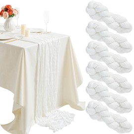 combocube 6 Pack 35x120 Inch 10Ft Cheesecloth Long Table Runner Gauze Rustic Romantic Table Cloth for Wedding Reception Bridal Shower Holiday Birthday Party Table Decorations, White
