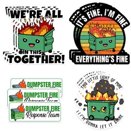 12Pcs Funny Meme Dumpster Fire Stickers This Little Light Of Mine I'm Gonna Let It Shine, Everything Is Fine, We're All Together, Response Team - Vinyl Waterproof Decal For Water Bottle, Laptop 3 Inch