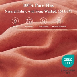 Simple&Opulence 100% Linen Duvet Cover Set 3pcs with Bowknot Ties Closure Natural French Washed Flax Solid Color Soft Breathable Farmhouse Bedding - Brick Red, Queen Size