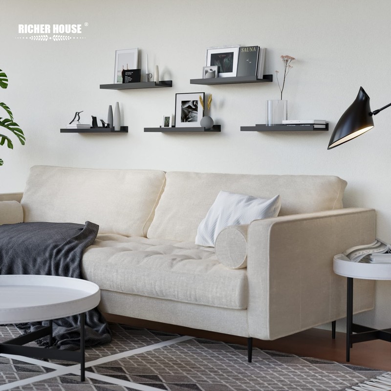 RICHER HOUSE 5 Set Floating Wall Mounted Shelves, Black Shelves
