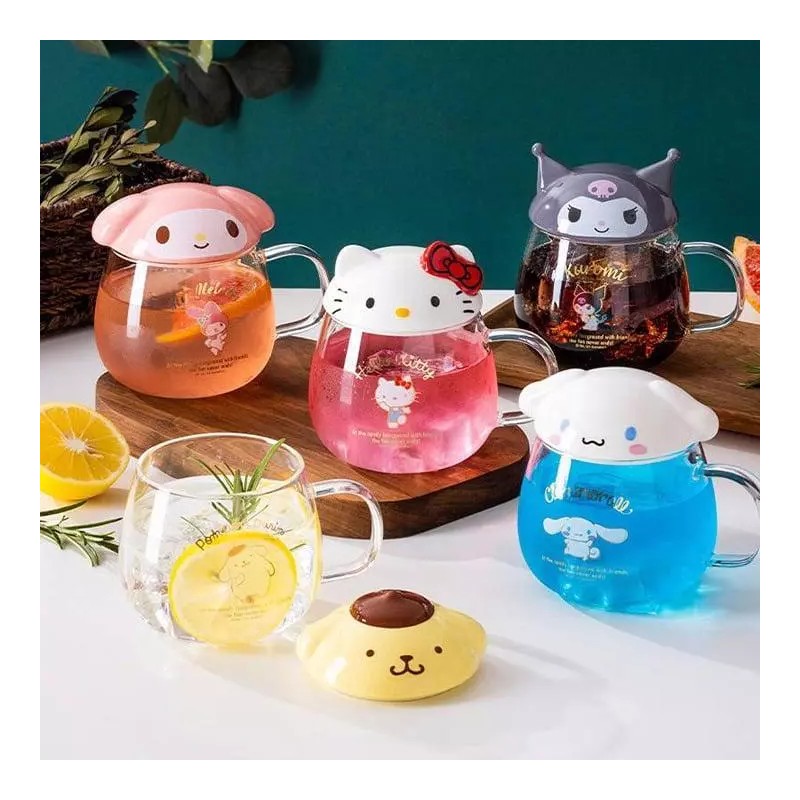 Sanrio Kuromi high borosilicate glass mug with lid and spoon