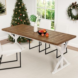 AMICLIBER Farmhouse Dining Table for 6 People, 70.8 Inch Rectangular Wood Dining Table, Rustic Kitchen Table with Extra Heavy Duty Metal Legs for Dining Room - Rustic Oak/White