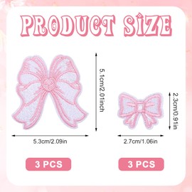 6pcs Bow Patches, Cute Pink Iron on Patches Self-Adhesive Bow Sew on Patch Sticker Bow-Knot Embroidery Appliques for Hats Bags Clothing Jacket Jeans