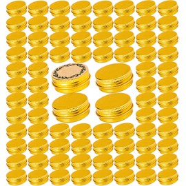 120pcs 2 oz / 60ml Bulk Packaging Screw Top Aluminum Tin Jar with Screw Lid and Blank Labels (Gold)