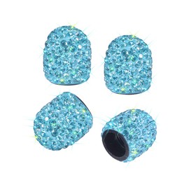 SAVORI Valve Stem Caps, 4 Pack Handmade Crystal Rhinestone Universal Car Tire Valve Caps Chrome,Attractive Dustproof Bling Car Accessories(Blue)
