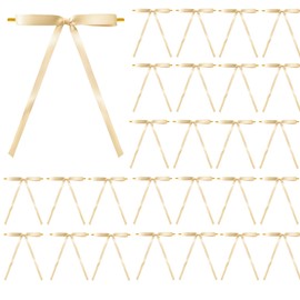 Meseey 30 Pcs Champagne Satin Bows with Twist Tie 5 x 7 Inch Pretied Premade Ribbon Bows for Tree Wreath Garland Home Decor Indoor Outdoor Decorations (Champagne)