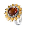 Gold Plated Sterling Silver and Baltic Honey Amber Ring Sunflower