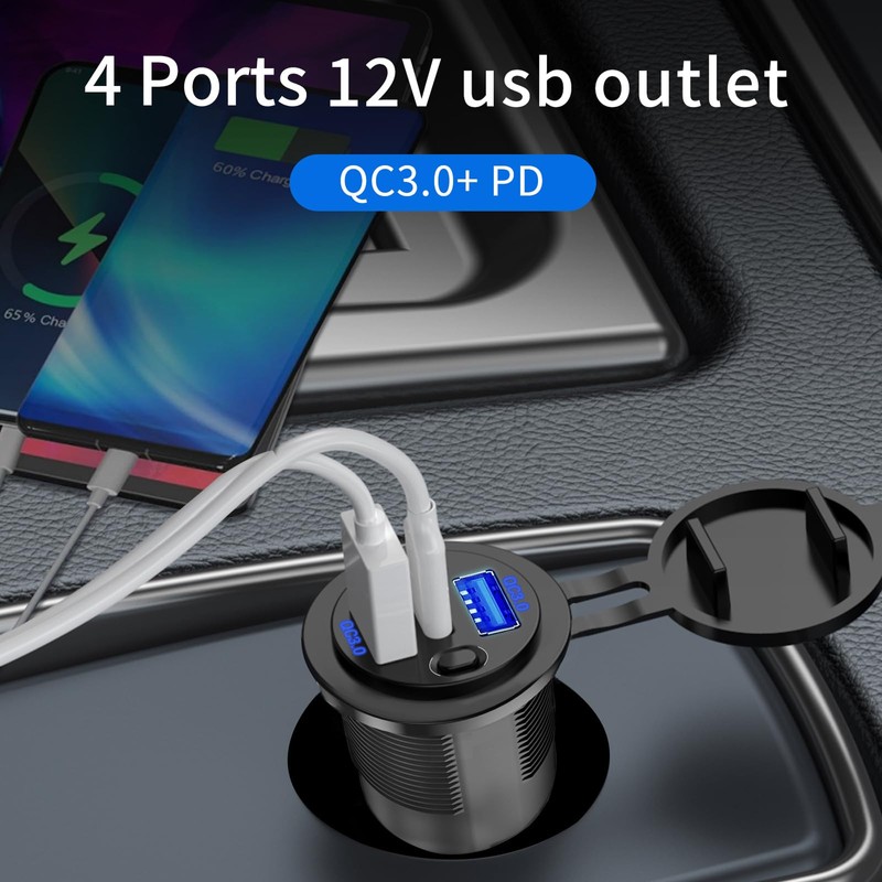 4 Ports 12V USB Outlet with ON OFF Switch Dual
