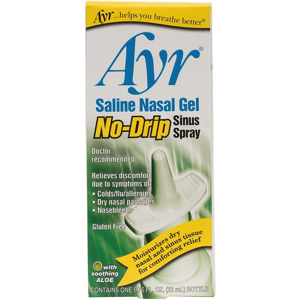 Ayr Saline Nasal Gel No-drip Sinus Spray With Soothing Aloe Vera, 0.75 Fl Oz Spray Bottle, (Pack of 1)