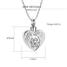 Cremation Jewelry Urn Necklace for Ashes for Pet Dog Paw Print Angel Wing Heart Urn Locket Pendant for Dog/Cat