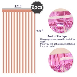 2 Pcs Rose Gold Metallic Tinsel Foil Fringe Curtains Backdrop, 3.28 ft x 6.56 ft Streamers for Birthday Wedding Engagement Bachelorette Party Photo Booth Bridal Shower Baby Shower Decorations Supplies