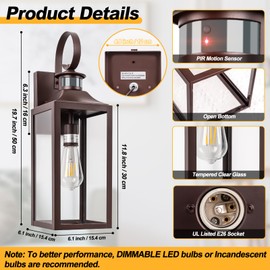 Yolsunes Large Motion Sensor Outdoor Wall Light 20" - Oil Rubbed Bronze Dusk to Dawn Outdoor Lighting, Modern Wall Mount Light Fixture, Brown Porch Light Fixture for Outside House Garage, 3 Modes