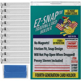 10-Count Pro-Mold 35pt EZ-Snap Trading Card Holders Holds Sleeved Card UV Protection CH35SA with Cleaning Cloth
