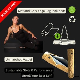 Yoga Mat and Bag Special Edition Set - Non-Slip, Eco-Friendly Mat with Alignment Lines + Cork Yoga Mat Bag Carrier - Thick, Absorbent Natural Rubber Mat for Hot Yoga, Pilates, and Home Workouts