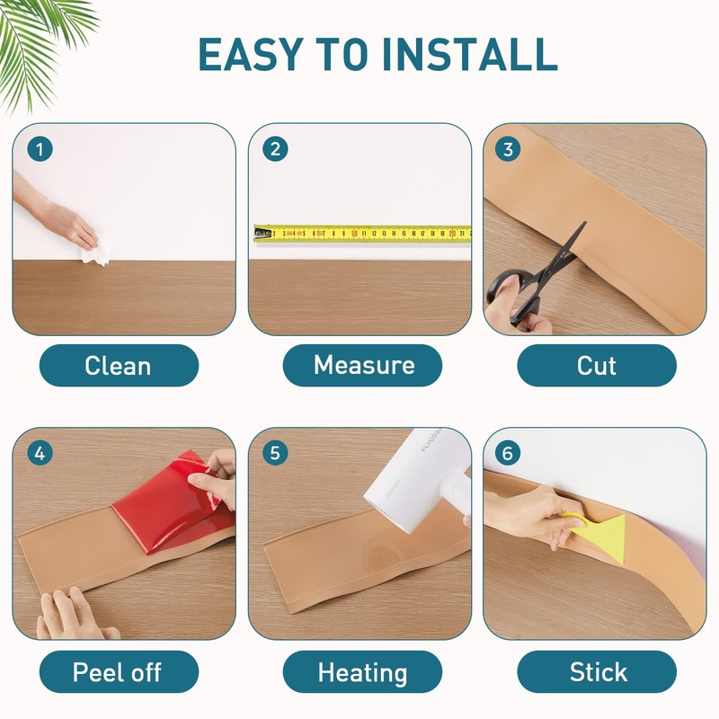 PATTENGO Flexible Baseboard Molding Trim, 4 Inch x 20 Feet