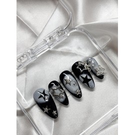 Black Star Nail Tips - Egg Coffin / 블랙 스타 네일팁 - 에그코핀