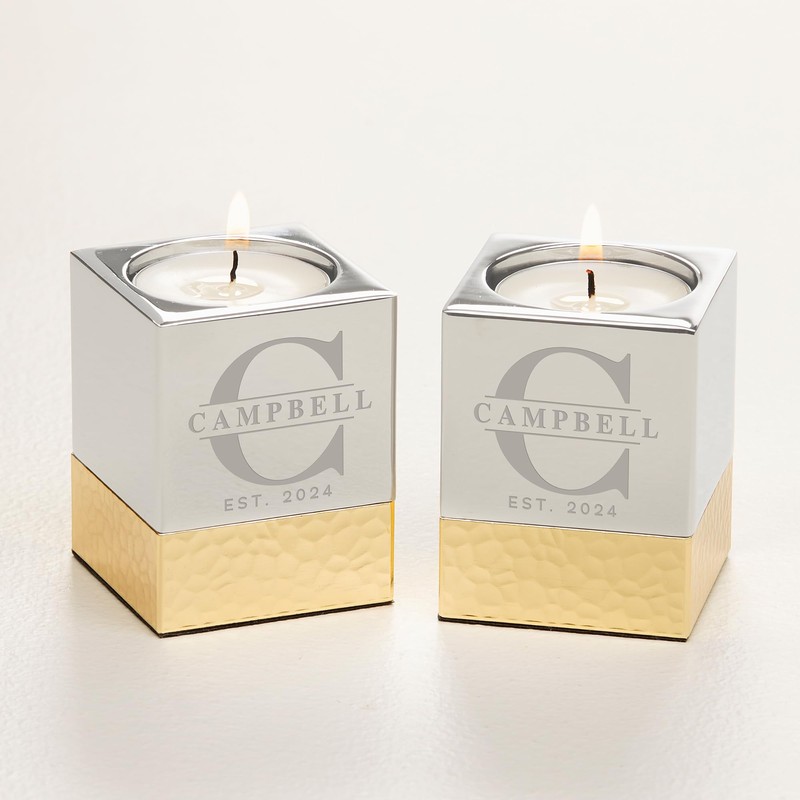 Personalization Universe Lavish Last Name Set of 2 Engraved Silver