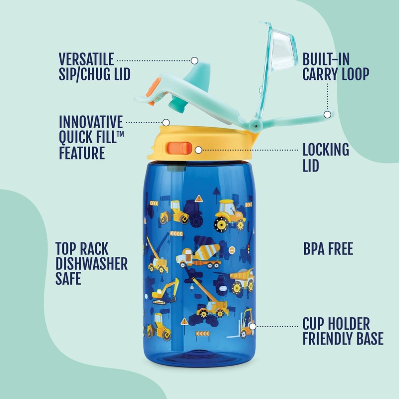 Ello Pop & Fill 16oz Tritan Plastic Kids Water Bottle
