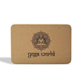Yoga World Cork Yoga Blocks - Firm, Eco-conscious and Non-Slip Bricks for Pilates, Stability and Fitness - Rounded Edges for Secure Grip - Easy-to-Clean Exercise Accessories - 22.8x15.2x7.6cm 600g