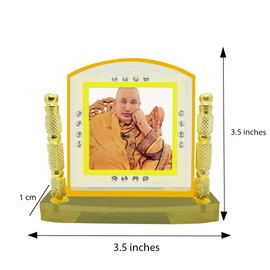 BEXCO Jai Guruji Swaroop self standing statute size 3.5 X3.5 X 1 inches with base and pillars Car Dashboard photo frame for showcase Office Study Table, showpiece, Home Decor