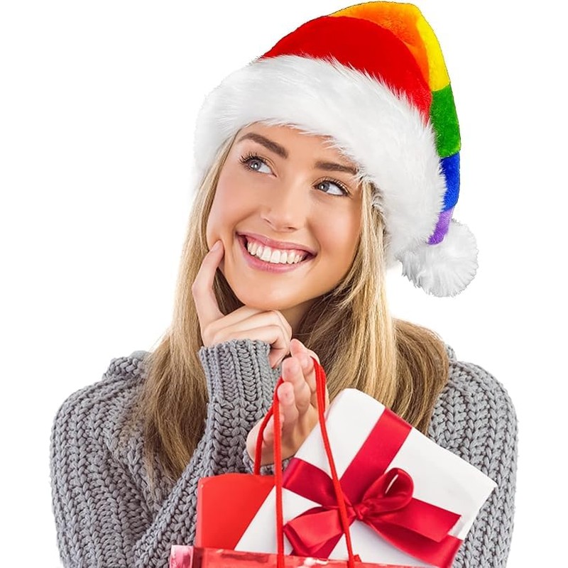 yayafunfun Christmas Hat with Glitter Sequins and Plush Edge for