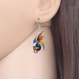 WEVENI Acrylic Cool Dragon Earrings Fantasy Dinosaur with Sword Earrings Western Jewellery Accessories Dragon Gifts for Women Mom (Navy)