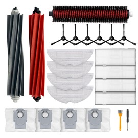Pack of 23 Accessories for Roborock S8+, S8 Pro Ultra Robot Vacuum Cleaner, 2 Roller Brushes, 4 Filters, 4 Mop Pads, 6 Side Brushes, 4 Dust Bags, 1 Maintenance Brush, 1 Cleaning Brush, 1 Screwdriver