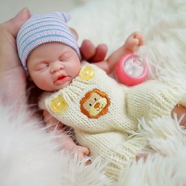 7 Inch Silicone Baby Girl, Mini Realistic Newborn Baby Dolls Silicone Full Body Stress Relief with Feeding Accessories
