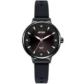 AIYISHI Black Wrist Watch for Woman,Silicone Band Watches Waterproof Quartz Analog Ladies Bracelet Dress Watches Elegant (A8609 Black)