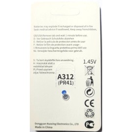 NUOXING SIZE A312 ZINC AIR HEARING AID BAT 1.45V (6 PK) PR41 FREE SHIP & TRACKING