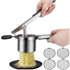 Pulsador y Triturador de Patatas, Prensa de Papas, Resistencia de Discos Intercambiables y Mango Ergonómico, Acero Inoxidable