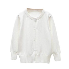 CONGMI Little Girls' Long Sleeve Button Uniform Cardigan Toddler Sweater Shrug (White, 5T)