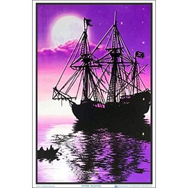 Moonlit Pirate Ghost Ship Laminated Blacklight Poster - 23.5" x 35.5"