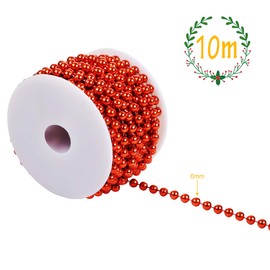 Naler Pearl Necklace Christmas Tree Chain Red Pearl Ribbon Christmas Tree Pearl Garland Christmas Advent Wedding Party Decoration - Diameter 6 mm x 10 m