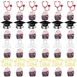 24PCS Cupcake Toppers Glitter Medical Staff RN Nurse Graduation Cupcake-Medical Rn Nurse Grad Themed,2025 Nurse Graduations Party Decor,Medical Nurse Grad Birthday Party Supplies