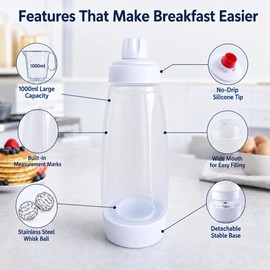 2 Pack Pancake Batter Dispenser Bottle with Whisk Ball, 1000ml Each