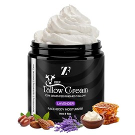 ZF 100% Tallow de carne de res alimentada con pasto para el cuidado de la piel, cara y cuerpo, loción orgánica natural, hidratante batida para pieles sensibles, 4 onzas líquidas (lavanda)