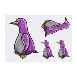 4 x 'Purple Penguin' Temporary Tattoos - Water Resistant, Skin-Safe, Non-Toxic Transfers, Mixed Sizes (TO00036157)