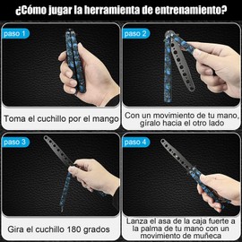 Cuchillos de artes marciale, cuchillos de mariposa para practicar, cuchillo de entrenamiento contundente para principiantes, se convierten en trucos para entrenamiento(Azul)