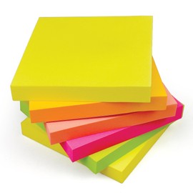 600 x Peel Off Sticky Notes 76x76mm 6 Pads of 100 Sheets Yellow Pink Orange Green Peach