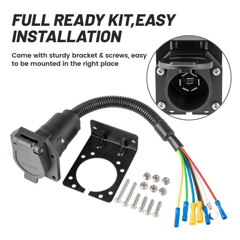 MECMO 7 Way RV Trailer Light Connector Socket 7 Pin