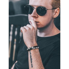 Richsteel Leather Bracelet for Men Double-Layer Braided Leather Bracelet with Clasp Silver Inspirational Bangle Bracelet Wristband Christmas Birthday Thanksgiving Day Gifts for Him and Friends