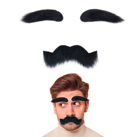 Yan Dream Unisex Self Adhesive Fake Mustache and Eyebrows Adult Man Funny Costume Facial Hair Beard(Black)