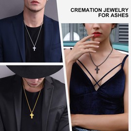 Gold Latin Cross Cremation Necklace For Human Ashes Adult Christian Religious Jewelry Urn Pendant with wheat Chain 22 '' Memorial Gift