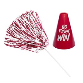 Anderson's Red and White Pom Poms and Go Fight Win Megaphones, Set of 10, Plastic Megaphones, Sports, Fan Gear, Homecoming, Cheerleaders