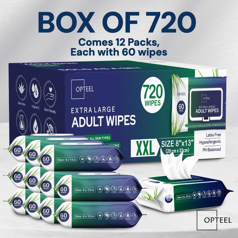 Adult Wipes For Elderly - 8"x13" Extra Large & Soft
