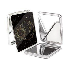 POTYHDC Compact Pocket Mirror, Cute Travel Mini Mirror with Magnification, Foldable Double-Sided Portable Cosmetic Mirror for Men, Women Tarot Moon and Sun