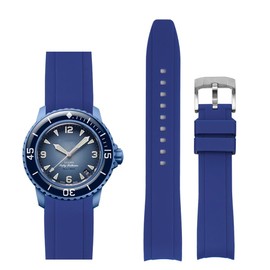 22mm Curved End Rubber Band For Blancpain X Swatch, Replacement Watch Bands With Buckle For Blancpain X Swatch - Multiple Colors (Blue)